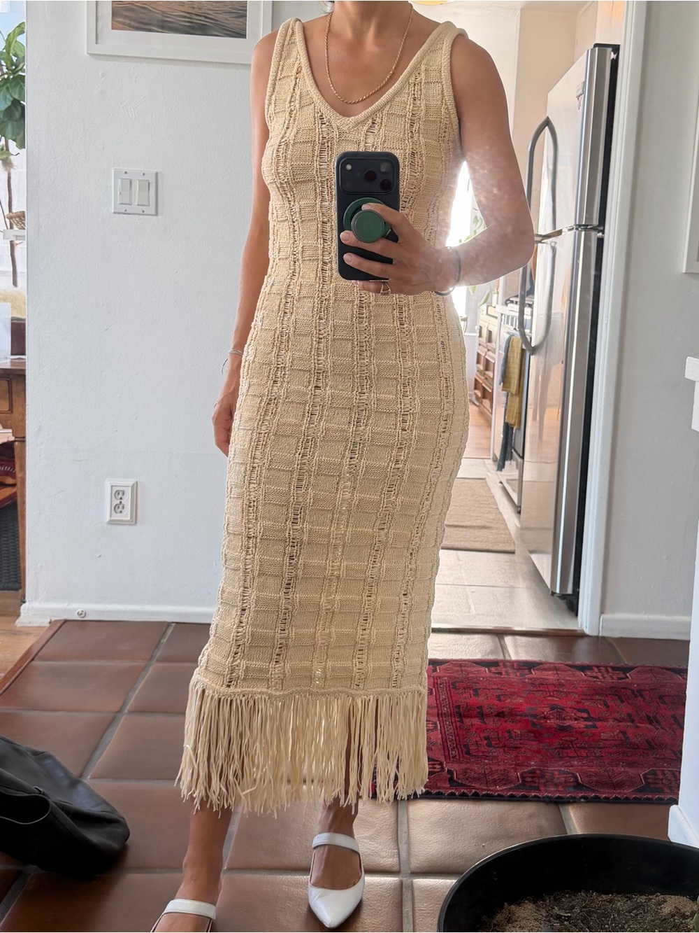 J. Crew Cream Cable-Knit Sleeveless Midi Dress with Fringe Hem